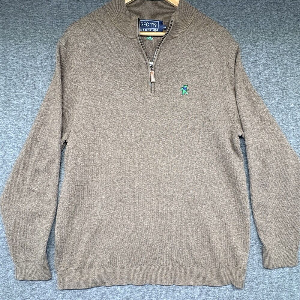 SEC 119 Mens Large Pullover Quarter Zip Sweater Grateful Dead Dancing Bear Brown